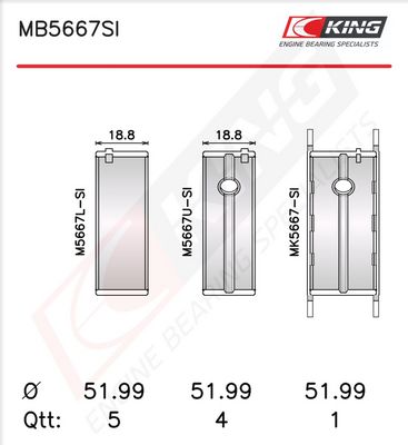 Комплект черупки на лагера на коляновия вал KING MB5667SI0.5