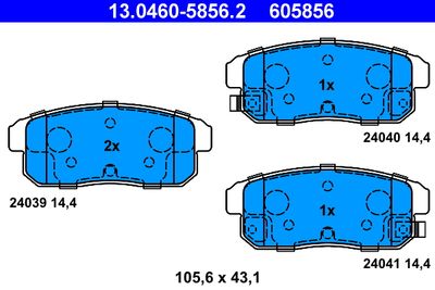 Комплект тормозных колодок, дисковый тормоз ATE 13.0460-5856.2 для MAZDA RX-8