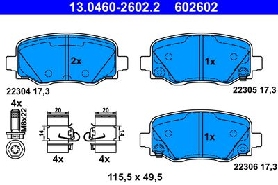 Комплект тормозных колодок, дисковый тормоз ATE 13.0460-2602.2 для FIAT 500X