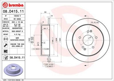 Тормозной диск BREMBO 08.D415.11 для SSANGYONG ACTYON