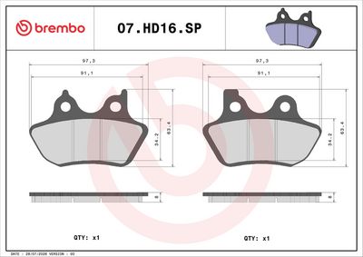 Komplet kočnih obloga, disk kočnica BREMBO 07HD16SP