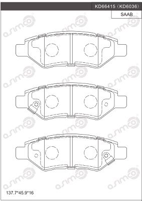 Комплект тормозных колодок, дисковый тормоз ASIMCO KD6036 для CADILLAC SRX