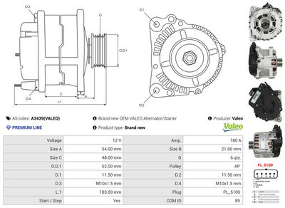 GENERATOR / ALTERNATOR AS-PL A3439VALEO 4