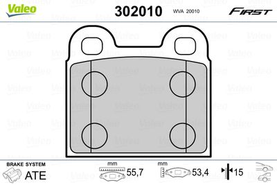 Комплект тормозных колодок, дисковый тормоз VALEO 302010 для ALFA ROMEO ALFETTA