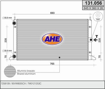 Радиатор, охлаждение двигателя AHE 131.056 для VW SHARAN