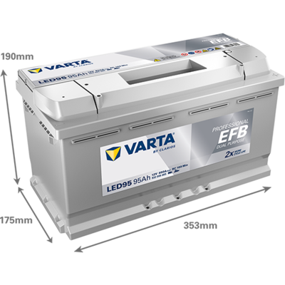 Batterij VARTA 12V 95Ah (EN) PROFESSIONAL DUAL PURPOSE EFB R+ Standaard terminal 353x175x190mm, B13 - montageflens 10,5 mm efb/tweeledig doel