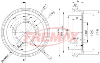 FREMAX BD-4804 Тормозной барабан  для SUZUKI GRAND VITARA I (FT, HT) 2.5 V6 24V 4x4 (TD62, SQ 625)