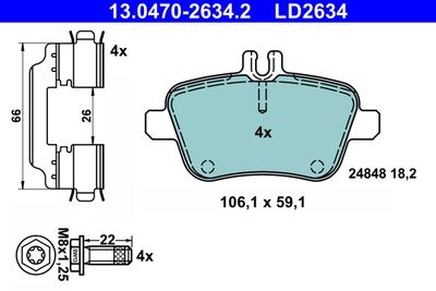 Комплект тормозных колодок, дисковый тормоз ATE 13.0470-2634.2 для MERCEDES-BENZ GLA-CLASS