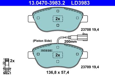 ATE 13.0470-3983.2 Тормозные колодки и сигнализаторы  для FIAT STILO (Фиат Стило)