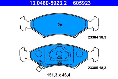 Комплект тормозных колодок, дисковый тормоз ATE 13.0460-5923.2 для KIA SHUMA