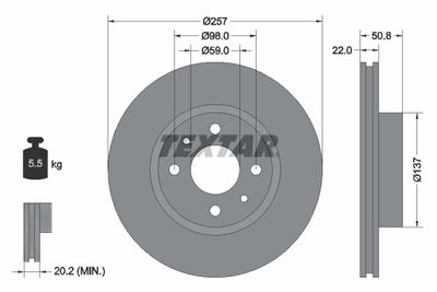 Тормозной диск TEXTAR 92052100 для ALFA ROMEO 164