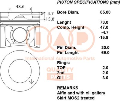 Поршень IAP QUALITY PARTS 100-06062 для HONDA CR-V