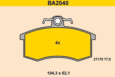 Комплект тормозных колодок, дисковый тормоз BARUM BA2040 для LADA GRANTA