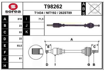 EAI T98262 Полуось в сборе  для NISSAN MICRA II (K11) 1.5 D