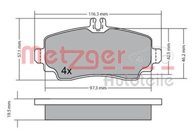 Комплект тормозных колодок, дисковый тормоз METZGER 1170353 для MERCEDES-BENZ VANEO