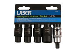 Laser Tools Pentagon Socket & Bit Set 1/2"D 5pc
