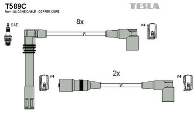 Комплект проводов зажигания TESLA T589C для AUDI V8