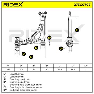 носач, окачване на колелата RIDEX 273C0707