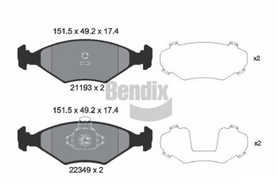 Комплект тормозных колодок, дисковый тормоз BENDIX Braking BPD1764 для FIAT PALIO