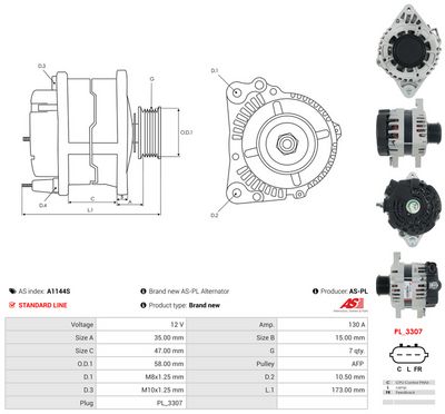 GENERATOR / ALTERNATOR AS-PL A1144S 4