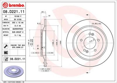 Тормозной диск BREMBO 08.D221.11 для HYUNDAI GRANDEUR