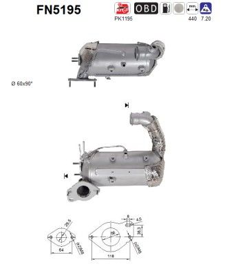 Filtr sadzy / filtr cząstek stałych, układ wydechowy AS FN5195