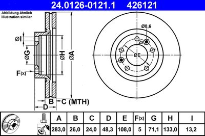 Тормозной диск ATE 24.0126-0121.1 для PEUGEOT 407