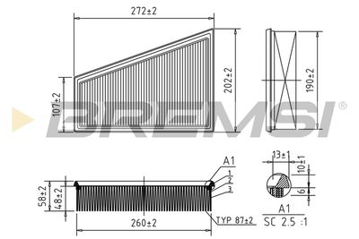 BREMSI FA1387 Воздушный фильтр  для PEUGEOT 306 Break (7E, N3, N5) 2.0 HDI 90
