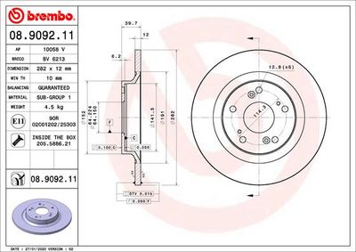 Тормозной диск BREMBO 08.9092.11 для HONDA S2000