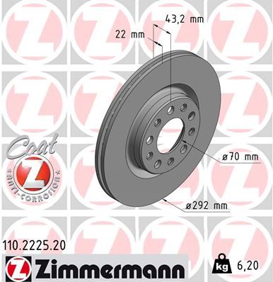 Тормозной диск ZIMMERMANN 110.2225.20 для ALFA ROMEO STELVIO