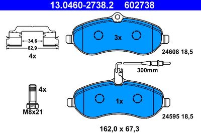 Комплект тормозных колодок, дисковый тормоз ATE 13.0460-2738.2 для TOYOTA PROACE