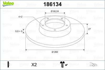 Тормозной диск VALEO 186134 для PEUGEOT 305