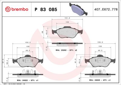 BREMBO Remblokkenset, schijfrem PRIME LINE (P 83 085)