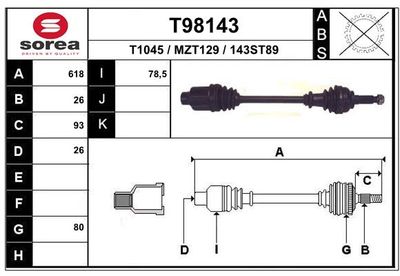 EAI T98143 Полуось в сборе  для MAZDA 323 C IV (BG) 1.8 16V GT