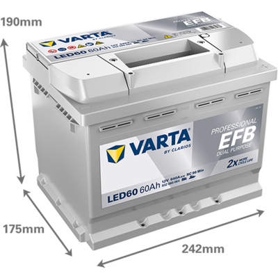 Batterij VARTA 12V 60Ah (EN) PROFESSIONAL DUAL PURPOSE EFB R+ Standaard terminal 242x175x190mm, B13 - montageflens 10,5 mm efb/tweeledig doel