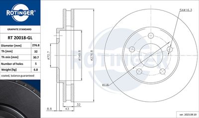 спирачен диск ROTINGER RT 20018-GL