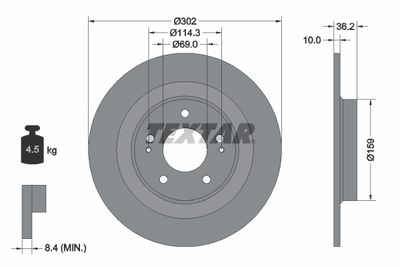 Тормозной диск TEXTAR 92267403 для MITSUBISHI OUTLANDER