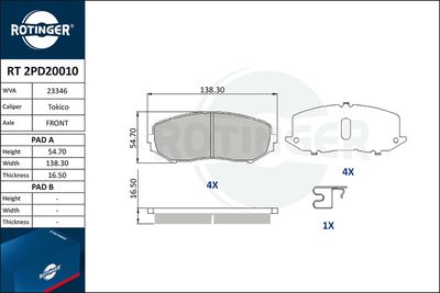 комплект спирачно феродо, дискови спирачки ROTINGER