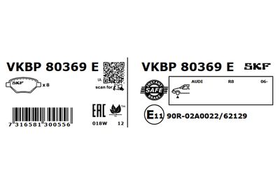 Комплект тормозных колодок, дисковый тормоз VKBP 80369 E