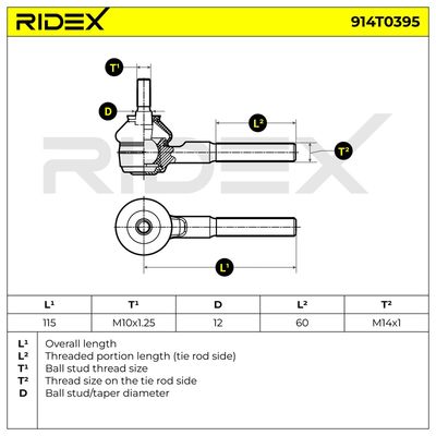 накрайник на напречна кормилна щанга RIDEX 914T0395