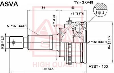 Шарнирный комплект, приводной вал ASVA TY-GXA48 для TOYOTA CHASER