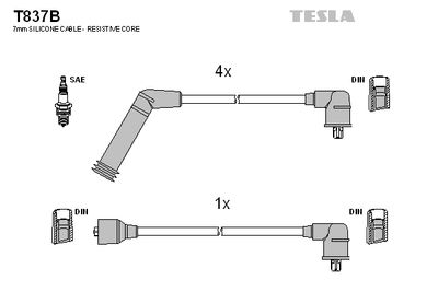 Комплект проводов зажигания TESLA T837B для HYUNDAI S COUPE