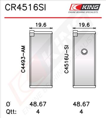 Черупка на биелен лагер KING CR4516SI0.8