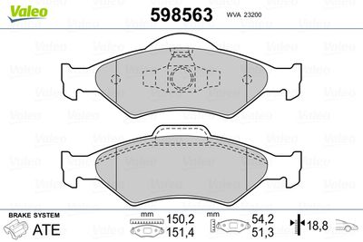 Комплект тормозных колодок, дисковый тормоз VALEO 598563 для FORD COURIER