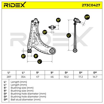 носач, окачване на колелата RIDEX 273C0427