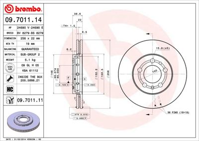 BREMBO 09.7011.11 Тормозные диски  для SKODA FABIA (Шкода Фабиа)