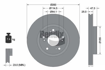 BENDIX Braking BDS1733 Тормозные диски  для HONDA CIVIC (Хонда Цивик)