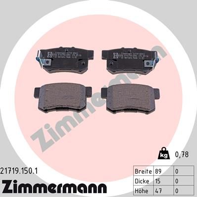 Комплект тормозных колодок, дисковый тормоз ZIMMERMANN 21719.150.1 для HONDA CR-Z