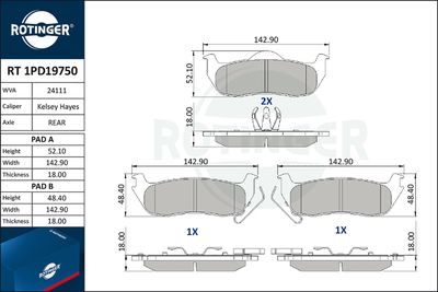 комплект спирачно феродо, дискови спирачки ROTINGER