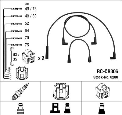 Комплект проводов зажигания NGK 8288 для JEEP GRAND CHEROKEE